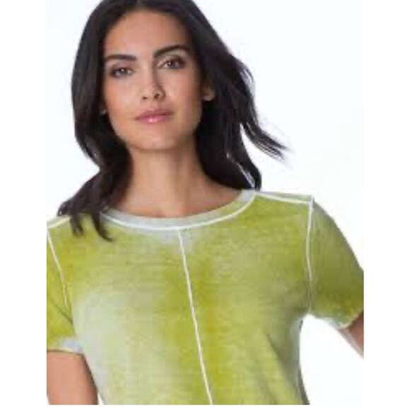 Sundance Acid Washed Short Sleeve Sweater Womens Medium Pear Green Exposed Seam - Picture 5 of 10